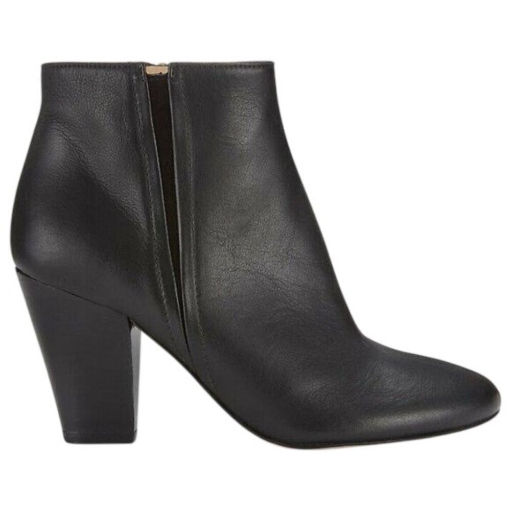 Whistles Size 38 Lucille Black Leather Heeled Ankle Booties Almond Toe
